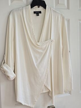 Karen Kane Ivory Draped Wrap-Front Tunic